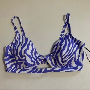 Shade & Shore Size 36DD Purple & White Zebra Print Bikini Top NWT